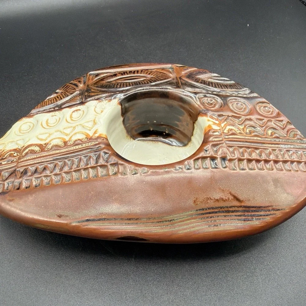 Vintage Studio Pottery Ikebana Vase NO Flower Frog Stoneware Earth Tone Handmade